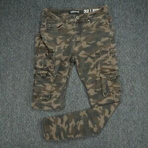Serenede Jeans Mens 32x32 Green Brown Camo Cargo Fitted Tapered Stretch